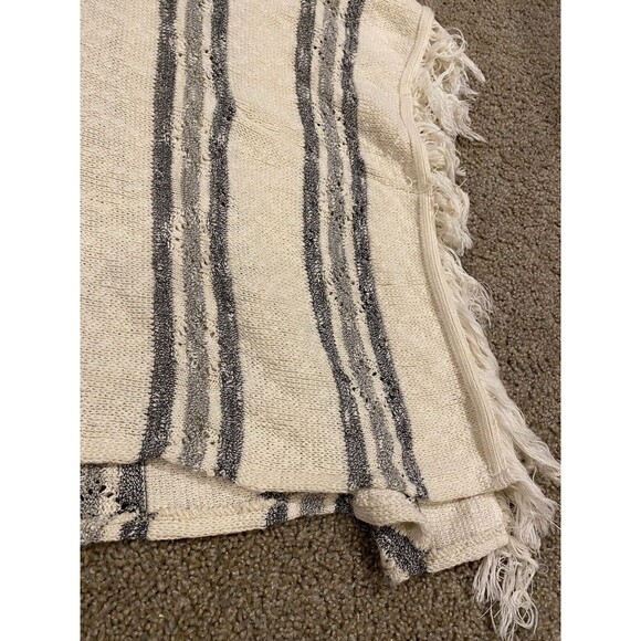 Altar’d State Fringed Poncho Sweater Small‎ Medium Cotton Striped Cream - Picture 2 of 6